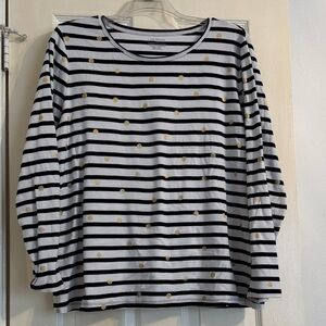 Lane Bryant Navy and White Striped Long Sleeve Tee with Gold Dots